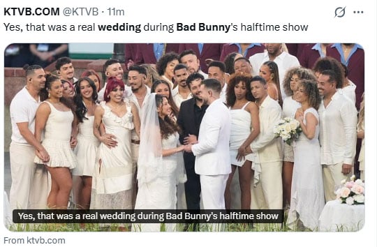 A couple married during Bad Bunnys Super Bowl performance