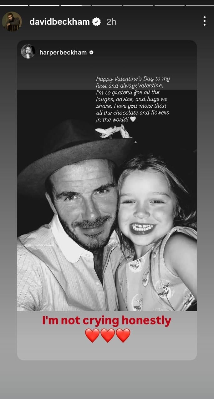 David Beckham gets heartfelt Valentines Day tribute from daughter Harper