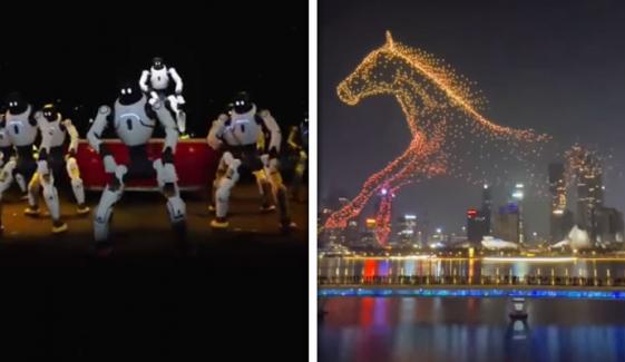 چین: جشنِ بہاراں کے دوران ٹیکنالوجی کی شاندار نمائش، ڈانس کرتے روبوٹس اور ڈرون شو کے حیرت انگیز مناظر