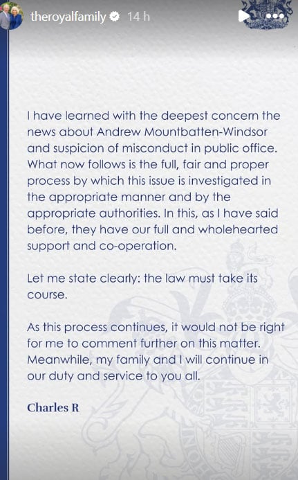 Buckingham Palace breaks silence after Andrews release from custody