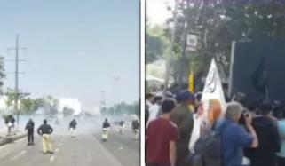 کراچی: امریکی قونصل خانے کے قریب ہنگامہ آرائی، پولیس کی شیلنگ، 6 افراد زخمی