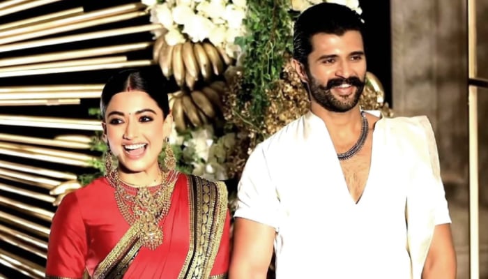 Rashmika Mandanna glows in red saree at wedding reception with Vijay Deverakonda