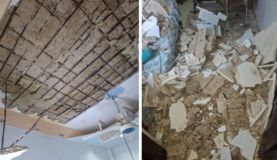 کراچی: پولیس لائن کوارٹر کی چھت کا پلستر گرنے سے 2 افراد زخمی