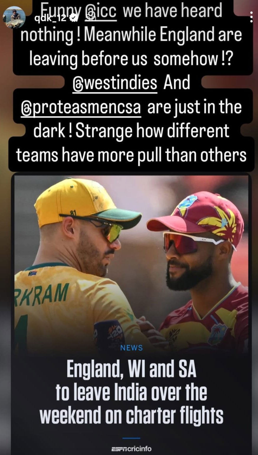 جنوبی افریقہ کے کھلاڑی وطن واپسی کا بندوبست نہ ہونے پر آئی سی سی پر برس پڑے