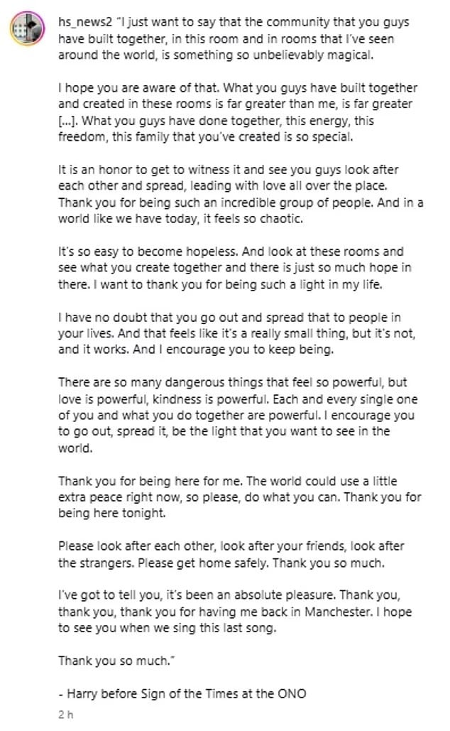 Harry Styles shares emotional message after moms secret nod to Zoë Kravitz