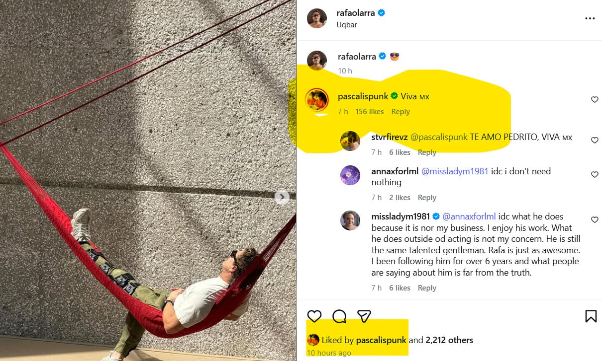 Pedro Pascal shows love on Rafael Olarra’s new post after Mexico sighting