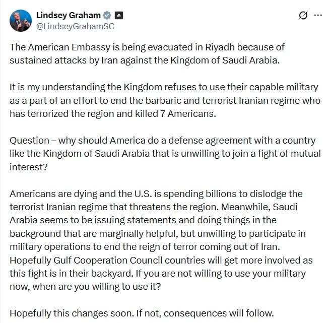 ایران جنگ میں اسرائیل کی حمایت نہ کرنے پر لنزے گراہم کا عرب ممالک پر اظہار برہمی