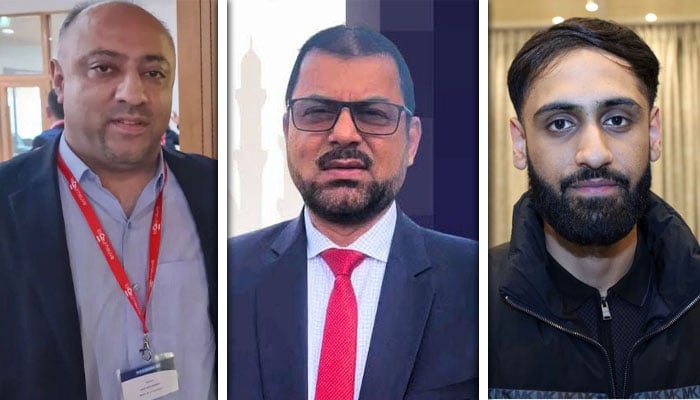 دائیں جانب سے پاکستانی نژاد چوہدری احمد خان جلیلانی، نعیم چوہدری، اور قاضی ہارون بطور کونسلر منتخب — تصویر بشکریہ رپورٹر