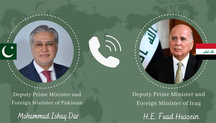 اسحاق ڈار کی عراقی ہم منصب فواد حسین سے ٹیلیفونک گفتگو، خطے کی صورتحال پر اظہار تشویش
