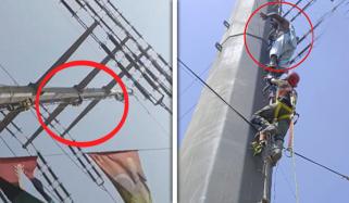 کراچی: شہری بجلی کی ہائی ٹینشن لائن کے پول پر چڑھ گیا