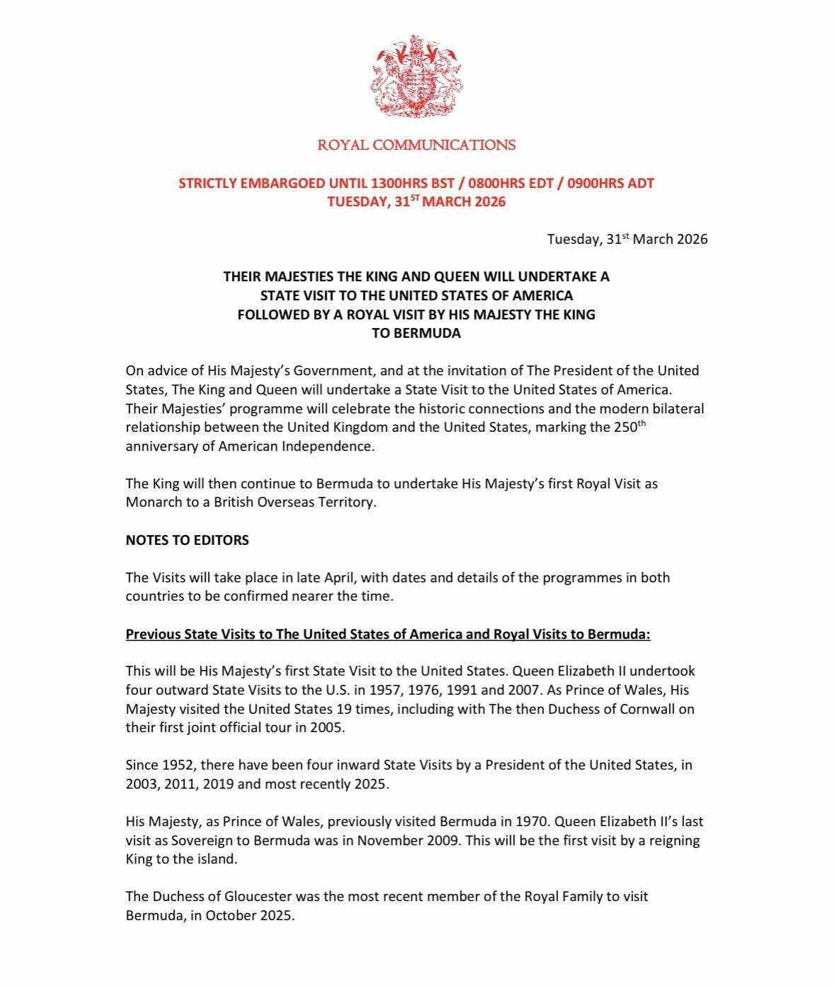 Buckingham Palace confirms King Charles, Queen Camilla’s US state visit in official statement
