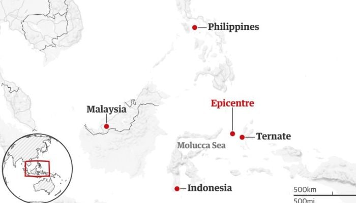 The epicentre of the earthquake was about 120 km (75 miles) from Ternate in Indonesia’s North Maluku province