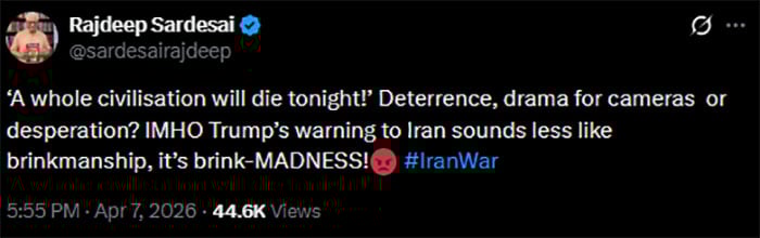 ٹرمپ کا ایرانی تہذیب کے خاتمے کی دھمکی کا بیان پاگل پن اور نسل کشی کا انتباہ قرار