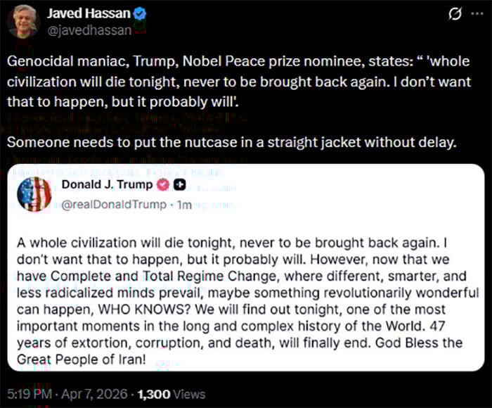 ٹرمپ کا ایرانی تہذیب کے خاتمے کی دھمکی کا بیان پاگل پن اور نسل کشی کا انتباہ قرار