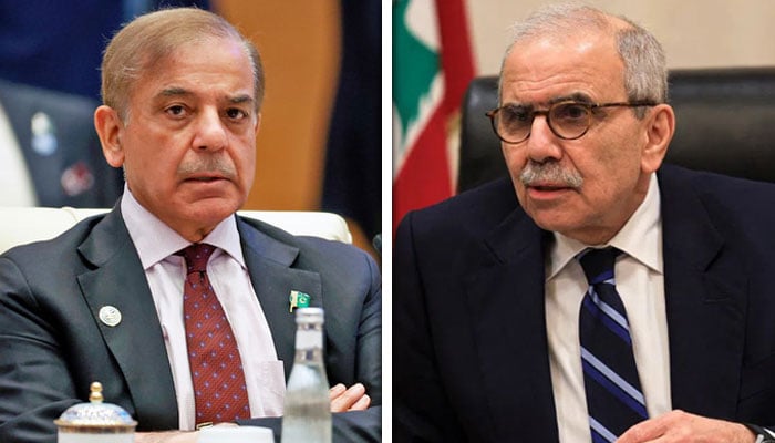 وزیراعظم لبنان نواف سلام (دائیں) - وزیراعظم پاکستان شہباز شریف (بائیں) - کولاج فوٹو: فائل