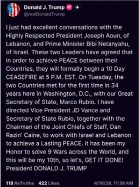 Trump announces Israel-Lebanon 10-day ceasefire: Details inside