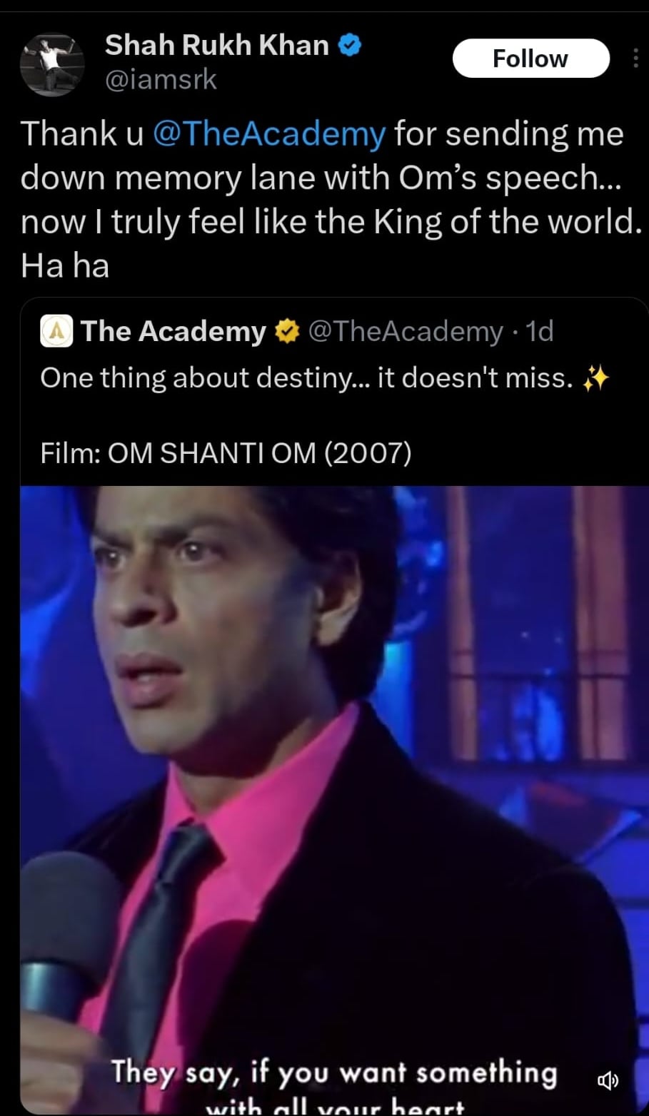 Shah Rukh Khan reacts to The Academys nod