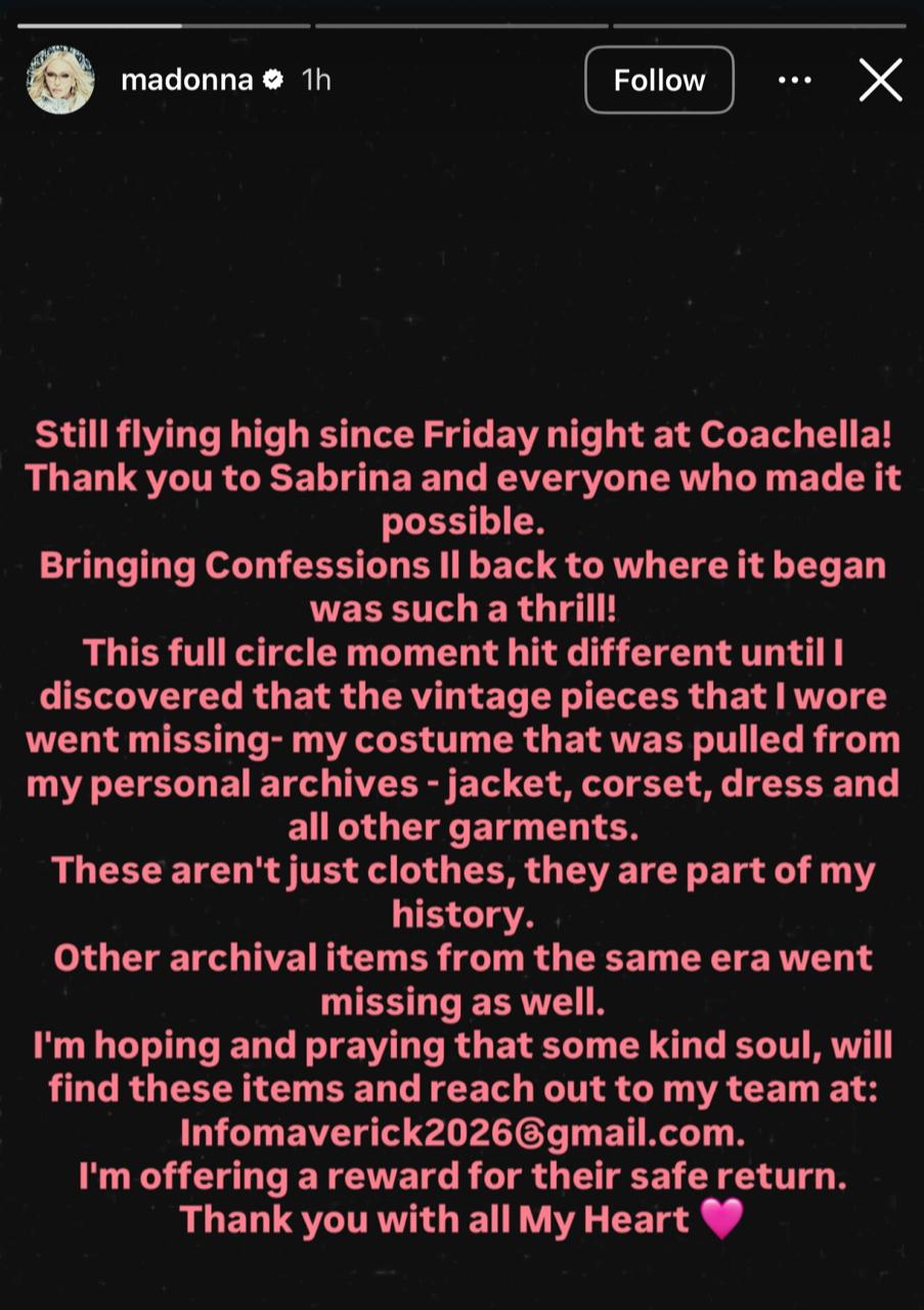 Madonna shows gratitude to Sabrina Carpenter for Coachella confessions II moment