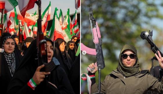 ایران: حکومت کے حق میں مظاہرے، اسلحہ بردار خواتین بھی سامنے آگئیں