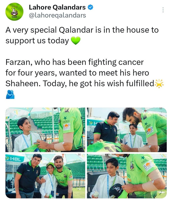 لاہور قلندرز نے کینسر میں مبتلا بچے کی خواہش پوری کر دی