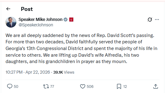 David Scott: Longtime Georgia representative dies at 80 while seeking 13th term