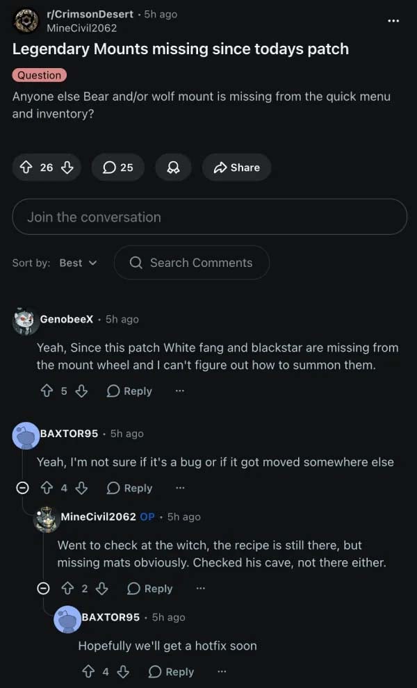 Crimson Desert new update breaks Mounts as Pearl Abyss confirms bug