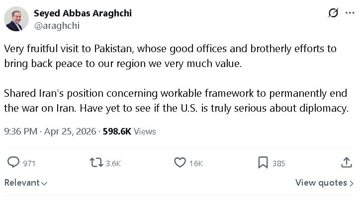 Araghchi reaches Oman after ‘Fruitful’ Pakistan visit, questions US diplomacy