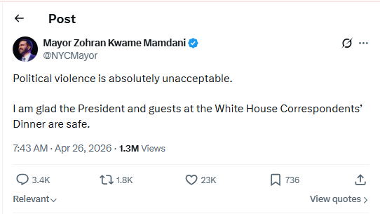Zohran Mamdani condemns ‘violence’ at White House Correspondents’ Dinner