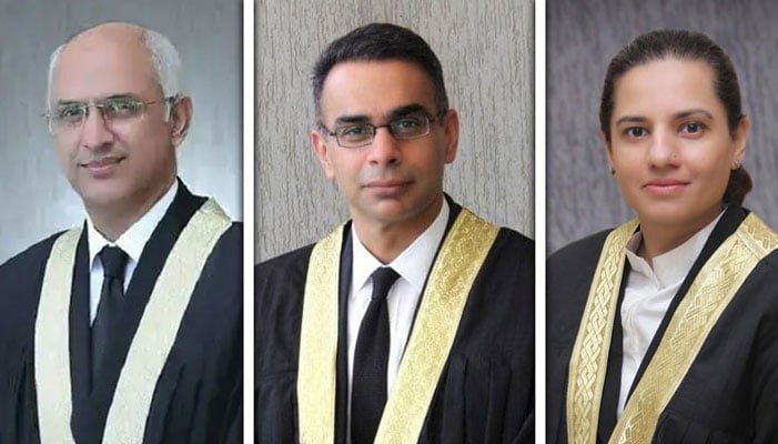 جسٹس ثمن رفعت امتیاز، جسٹس بابر ستار، جسٹس محسن کیانی۔ فوٹو: فائل