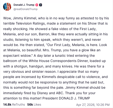 Trump blasts ‘terrible’ Jimmy Kimmel over ‘fake video’ of Melania and Barron