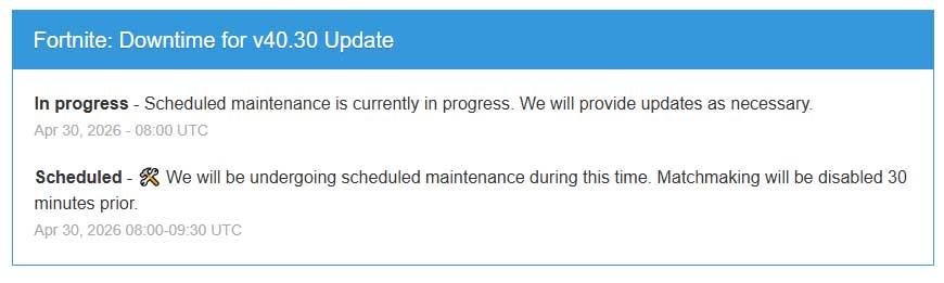 Is Fortnite down? Servers go offline for v40.30 update