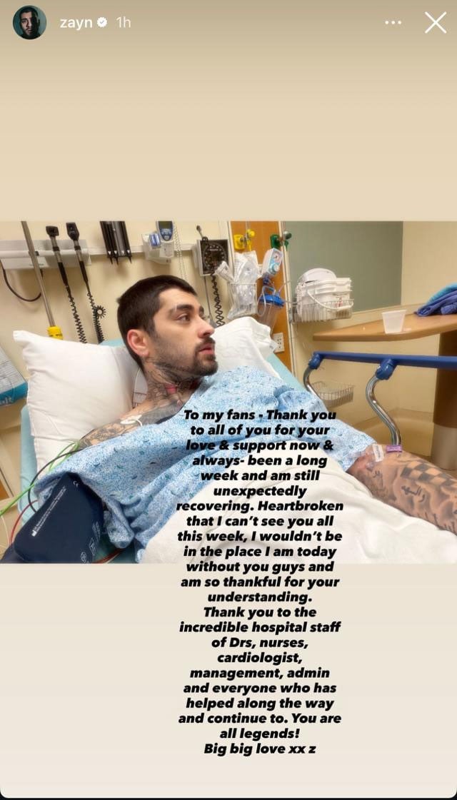 Zayn Malik shares first disappointing update since hospitalisation from mystery health scare