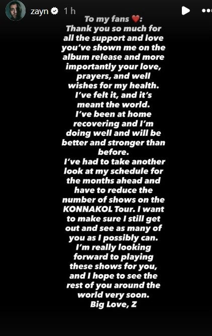 Zayn Malik shares first disappointing update since hospitalisation from mystery health scare