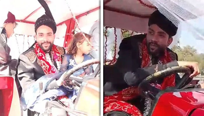 گوجرانوالہ میں دلہا ٹریکٹر پر بارات لیکر دلہن لینے پہنچ گیا