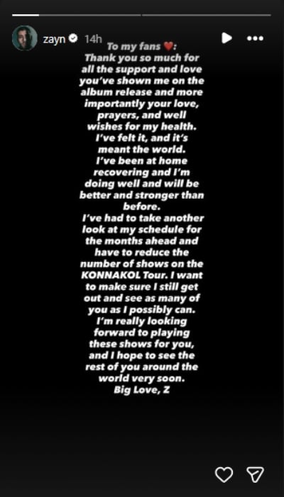 P.C. Zayn Malik Instagram Stories