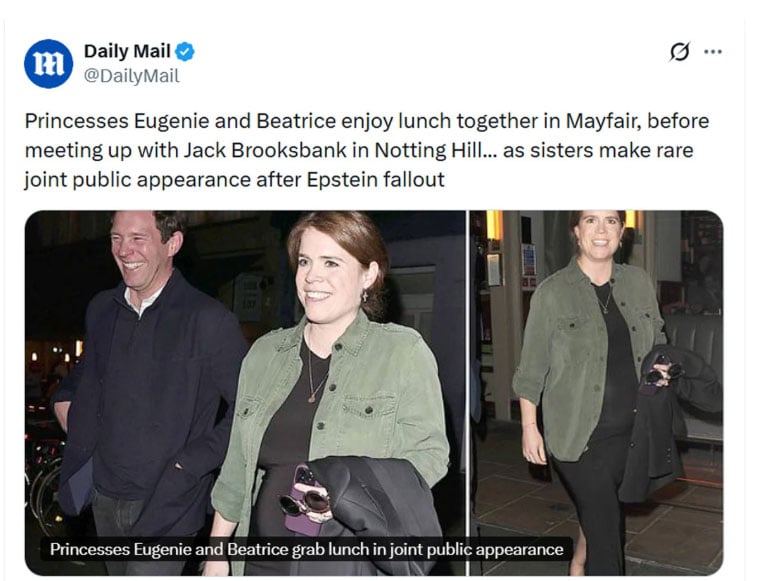 Princess Eugenie sparks pregnancy buzz in latest outing with sister Beatrice
