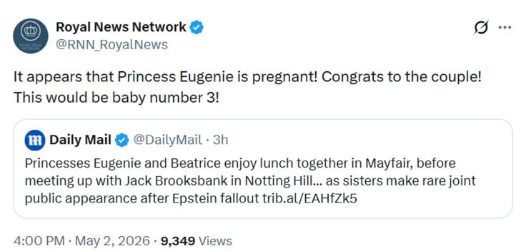 Buckingham Palace shares King Charles message amid Princess Eugenie pregnancy rumors