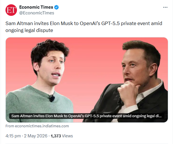 Sam Altman extends olive branch to Elon Musk with GPT-5.5 event invite