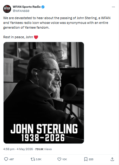John Sterling passes away at 87: Radio legend’s cause of death revealed?