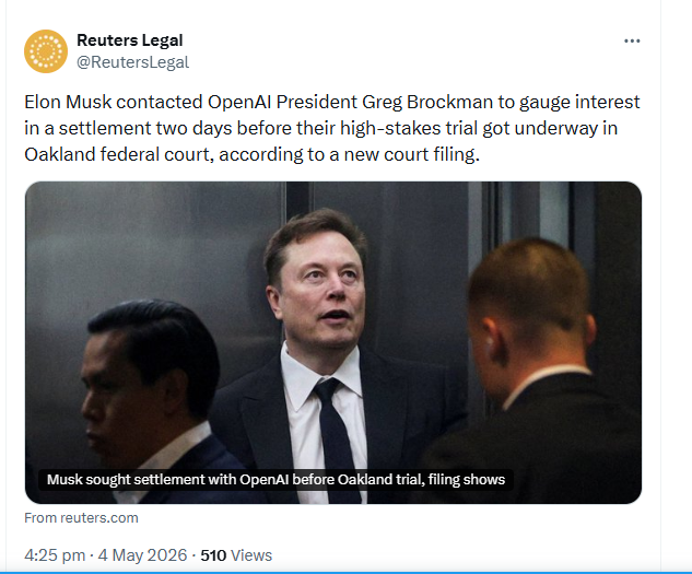 Elon Musk contacted OpenAI leadership seeking deal ahead of legal battle