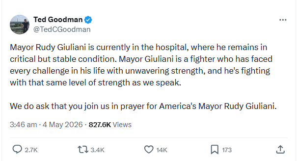 Rudy Giuliani in ‘critical’ condition: Spokesperson shares health update