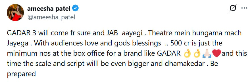 Ameesha Patel drops ‘Gadar 3’ bombshell