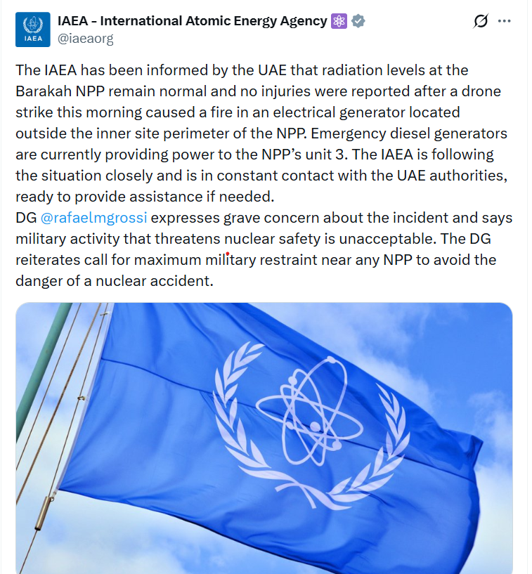 UAE nuclear plant hit by drone attack, fire breaks out as IAEA issues warning