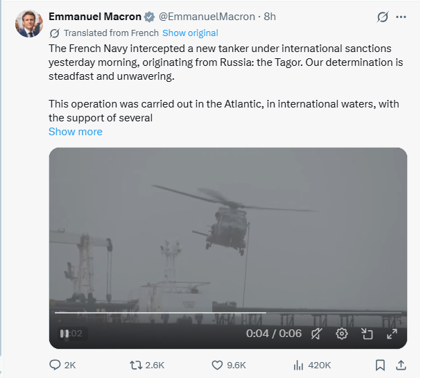 Kremlin blasts France’s seizure of Russian oil tanker in Atlantic as illegal