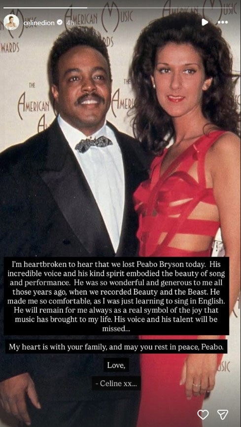 The ‘My Heart Will Go On’ hitmaker pays tribute to the two-time Grammy-winning singer