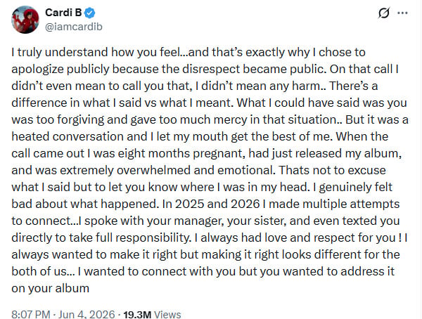 Cardi B breaks silence on Latto feud: ‘Didn’t mean any harm’