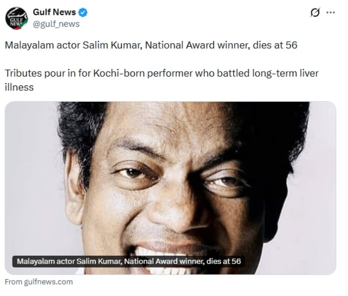 Salim Kumar dies at 56: Renowned Malayalam stars cause of death revealed