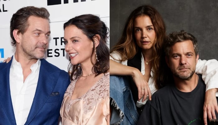 Katie Holmes poses arm-in-arm with ex Joshua Jackson at Happy Hour premiere