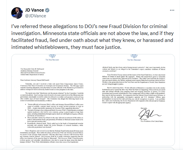 Tim Walz faces DOJ criminal probe after JD Vance claims social services fraud