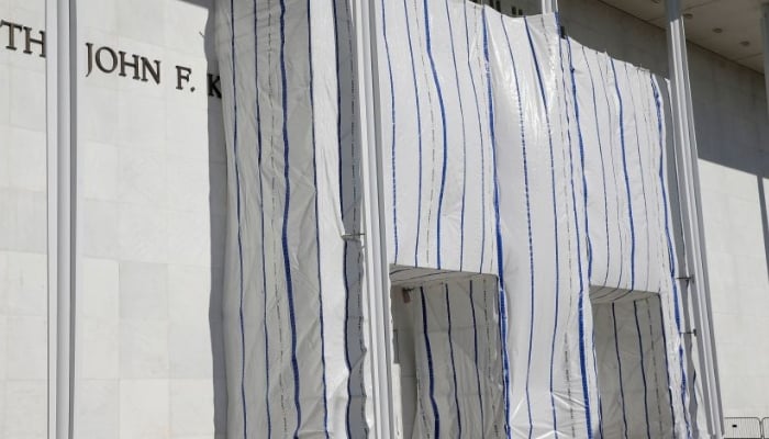 Tarp covering the Kennedy Center